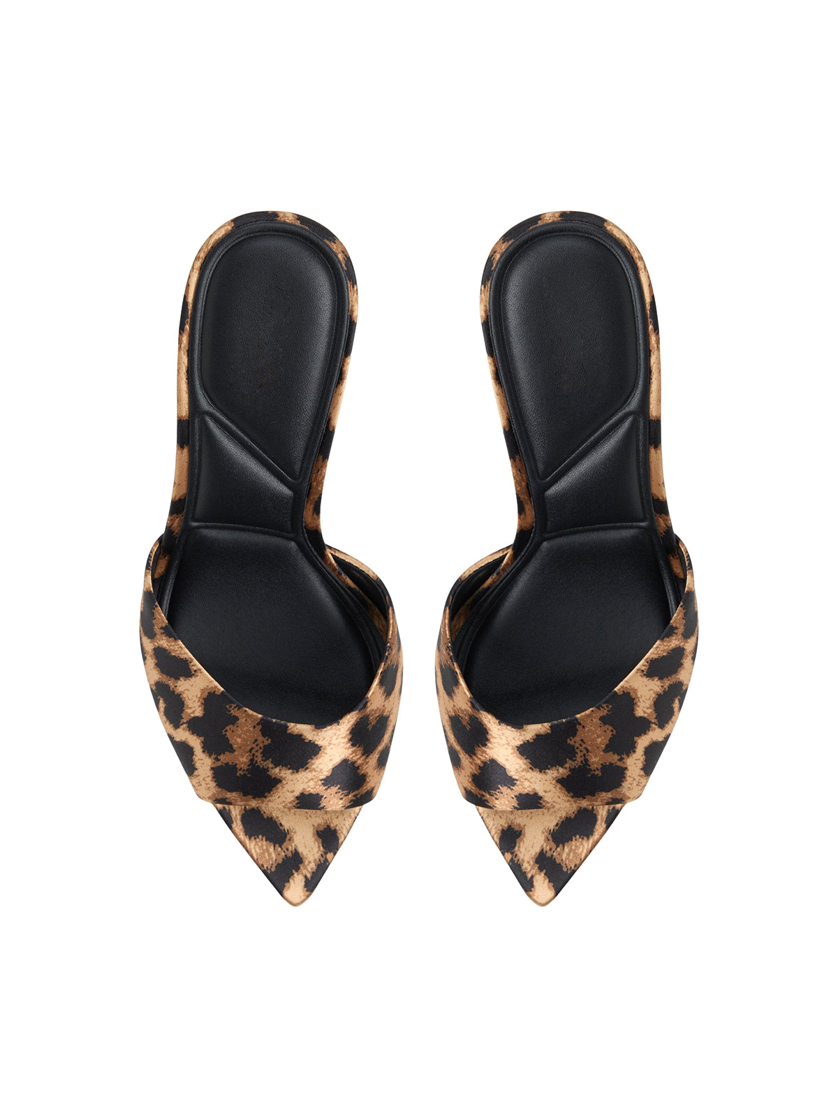 Leopard Satin Open Pointed-Toe Slip-On Backless High Heels
