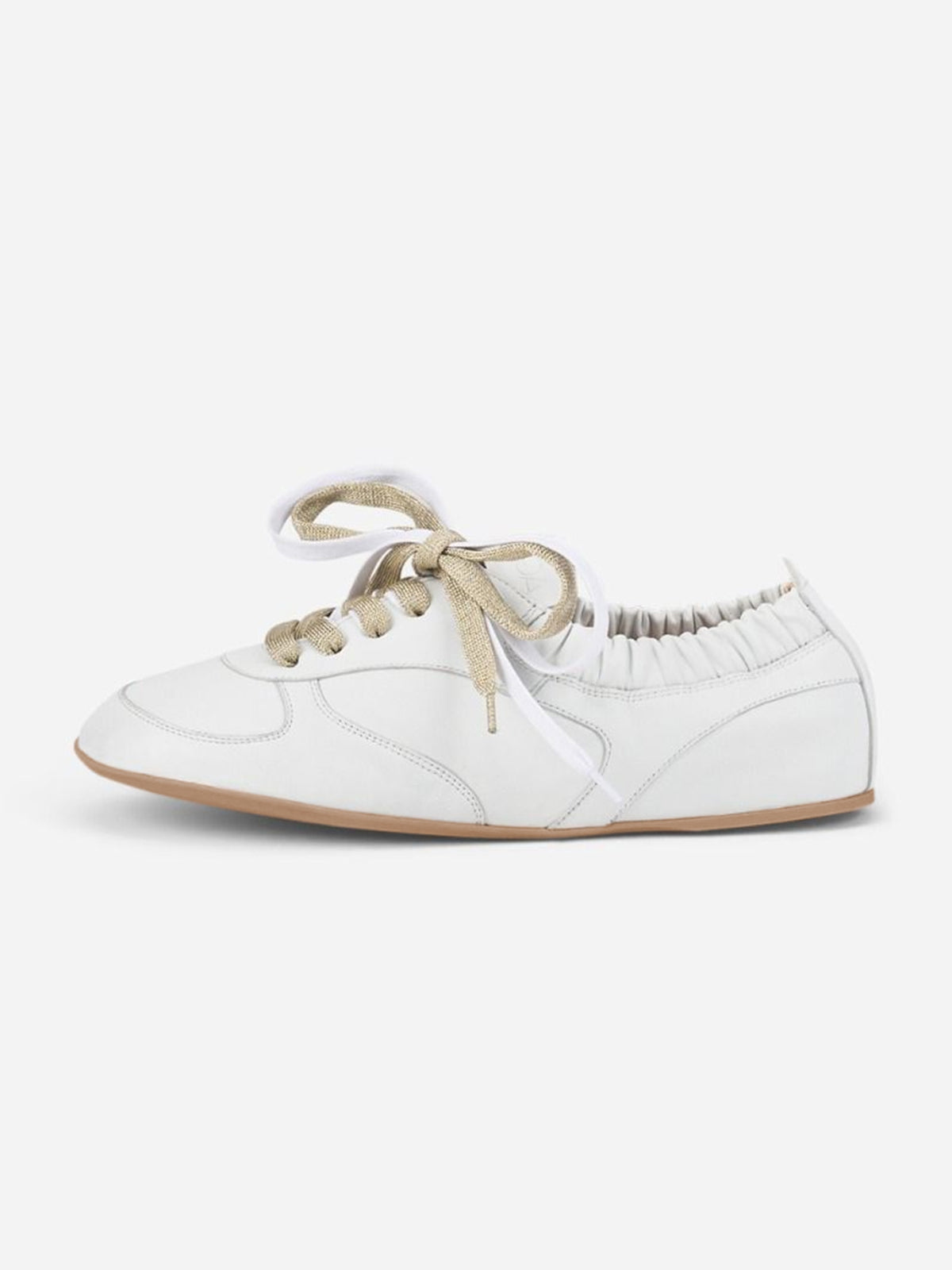 White Cow Leather Round-Toe Lace-Up Chic Flats Sneakers