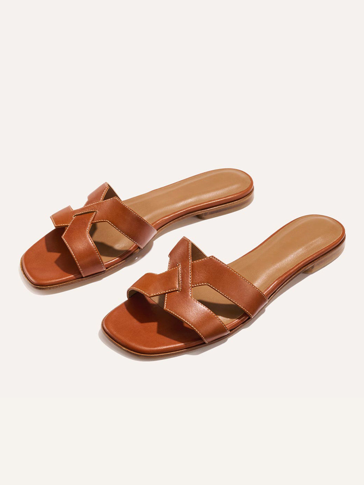 Brown Square-Toe Stylish Backless Sandals Flats