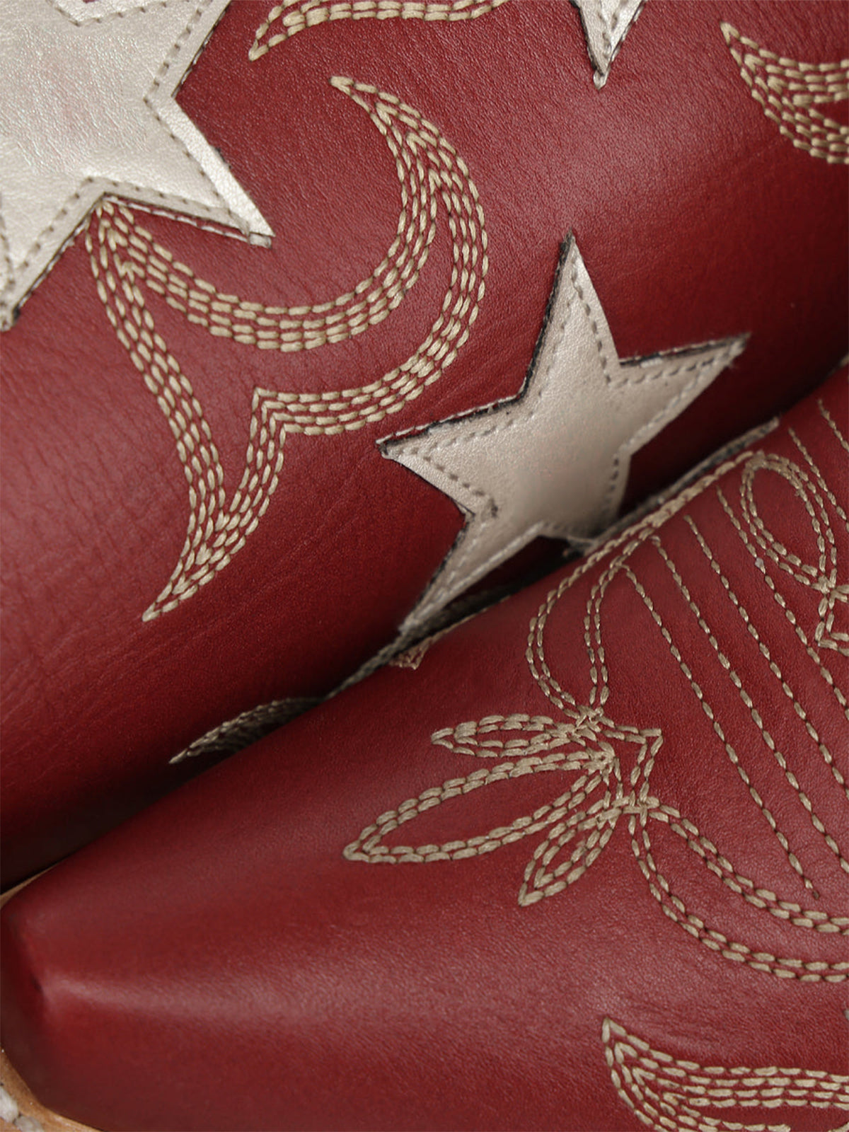 Red Snip-Toe Chic Stars Inlay With Embroidery Mid Calf Cowgirl Boots
