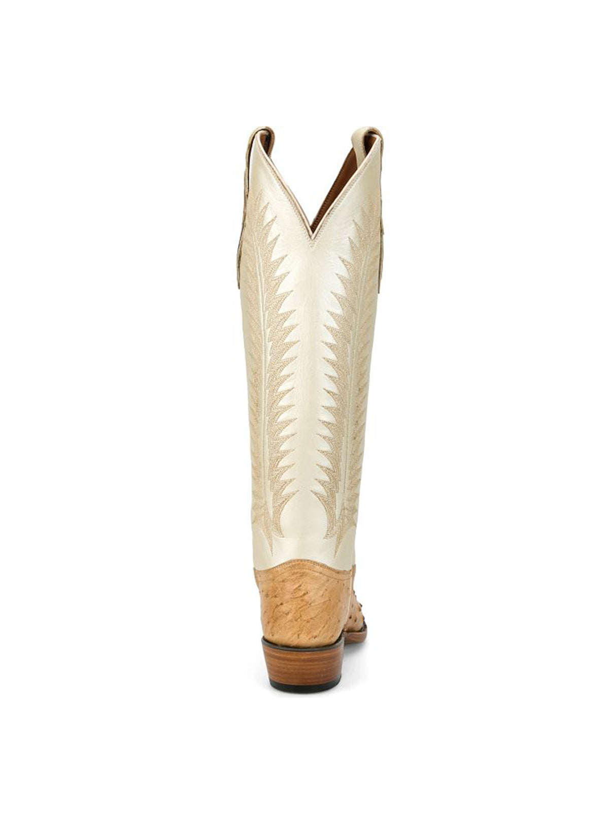 White Ostrich Print Snip-Toe Western Stitch Knee High Cowgirl Boots