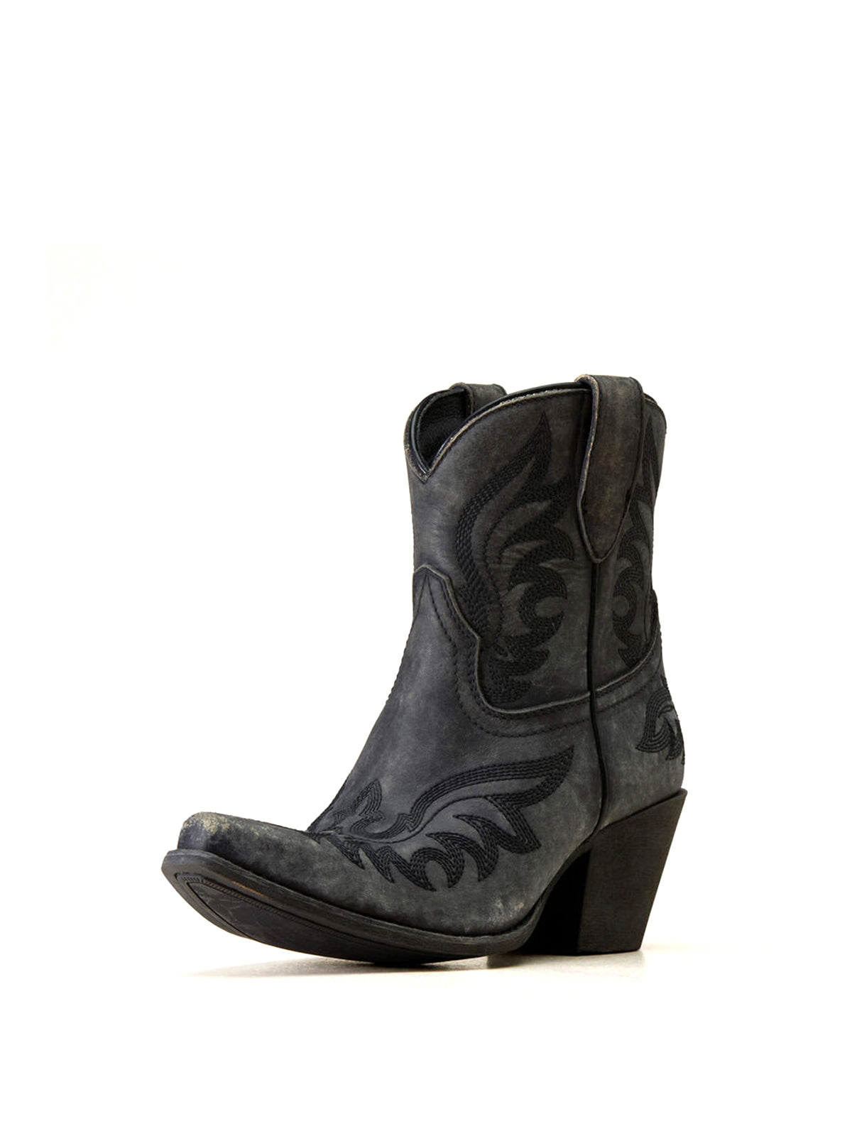Black Stitch Almond-Toe Cowgirl Short Ankle Western Boots