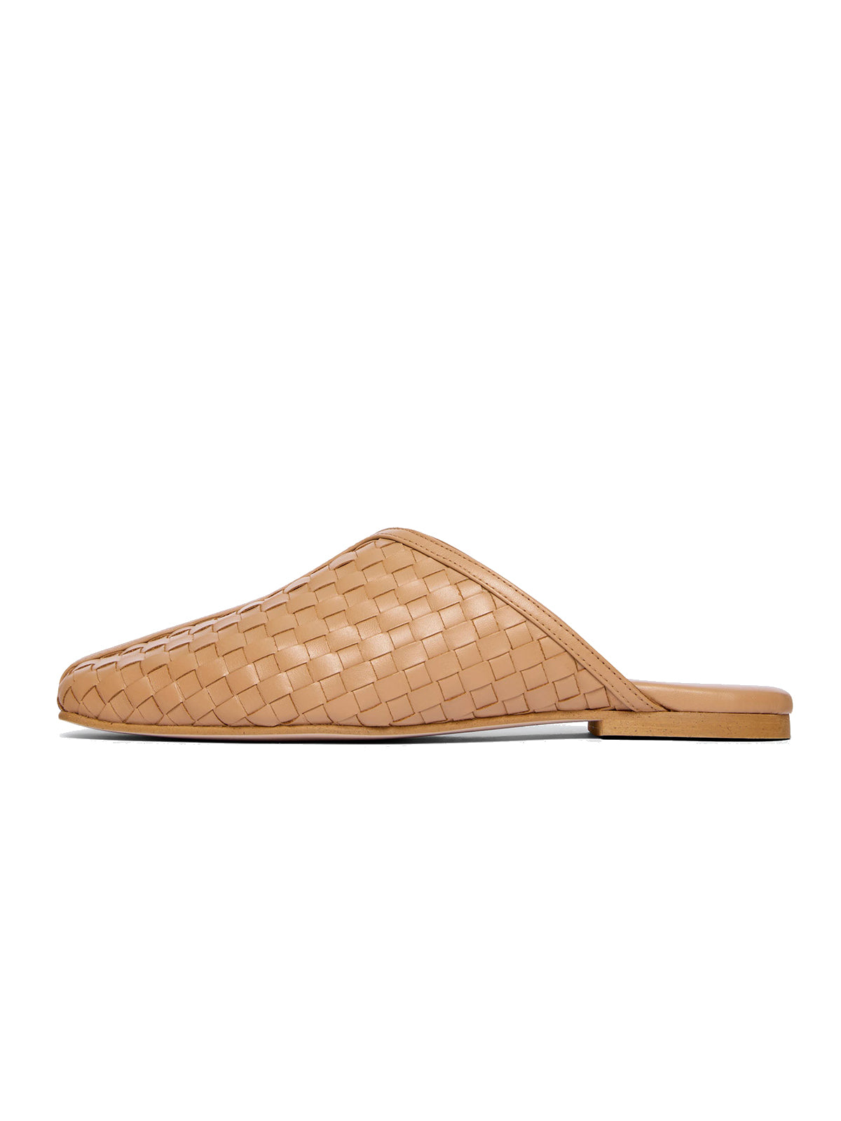 Cognac Woven Vegan Leather Square-Toe Simple Backless Slide Flats