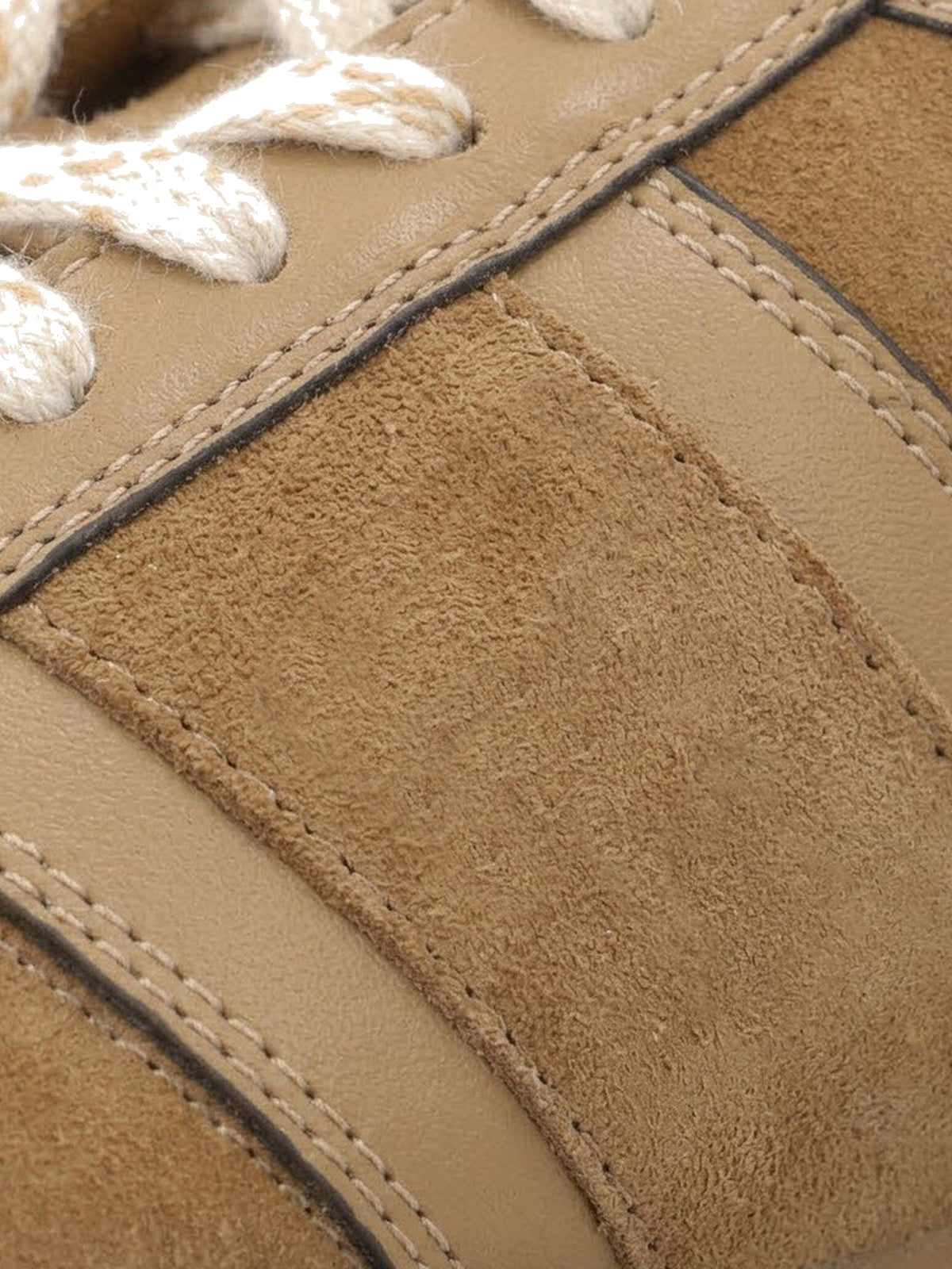 Brown Cow Suede And Cow Leather Round-Toe Lace-Up Flats Sneakers