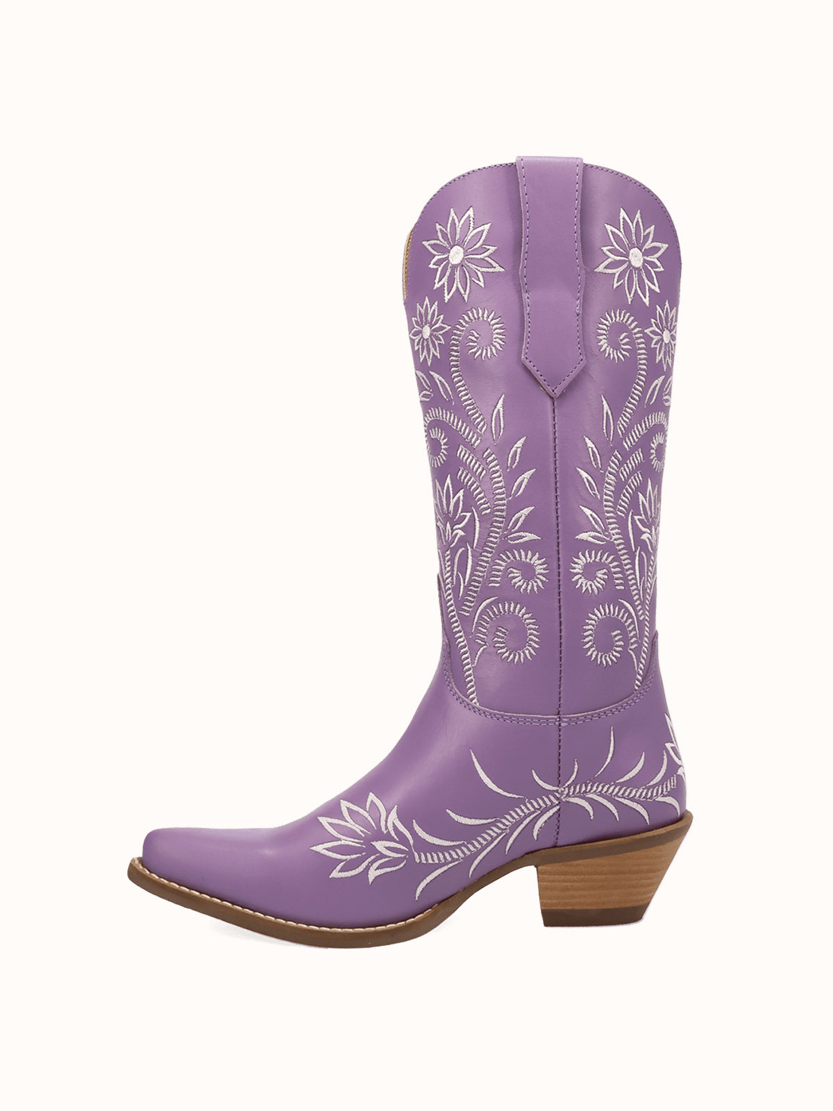 Purple Snip-Toe White Flowers Embroidery Chic Mid Calf Cowgirl Boots