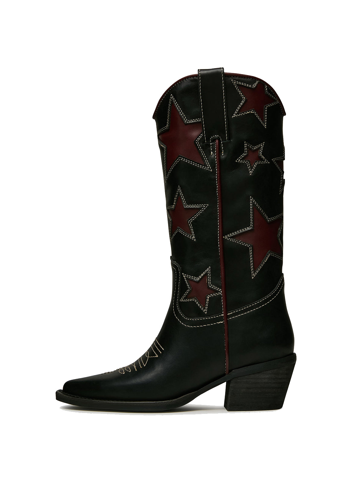 Black Almond-Toe Strass Inlay Classic Mid Calf Cowgirl Boots