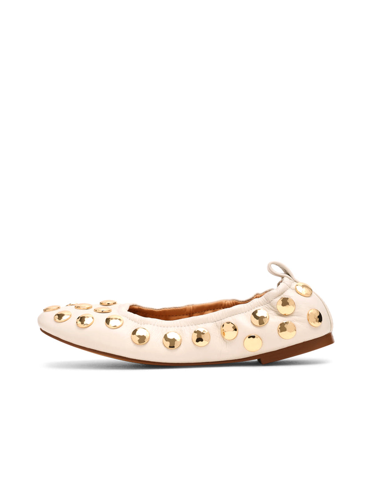 White Round-Toe Gold Studded Slip-On Ballet Flats