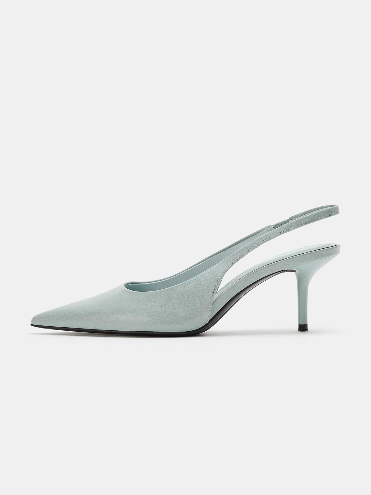 Blue Pointed-Toe Simple Elastic Back Strap Kitten Heels