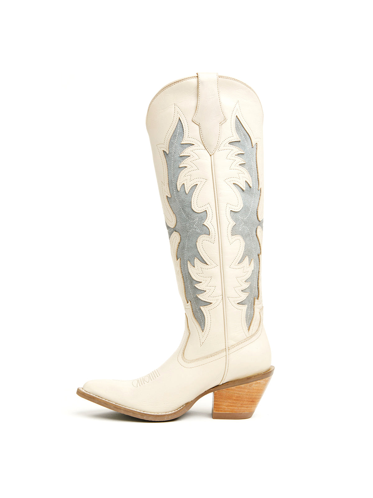 Ivory Almond-Toe Fire Inlay And Embroidery Wide Calf Knee High Cowgirl Boots