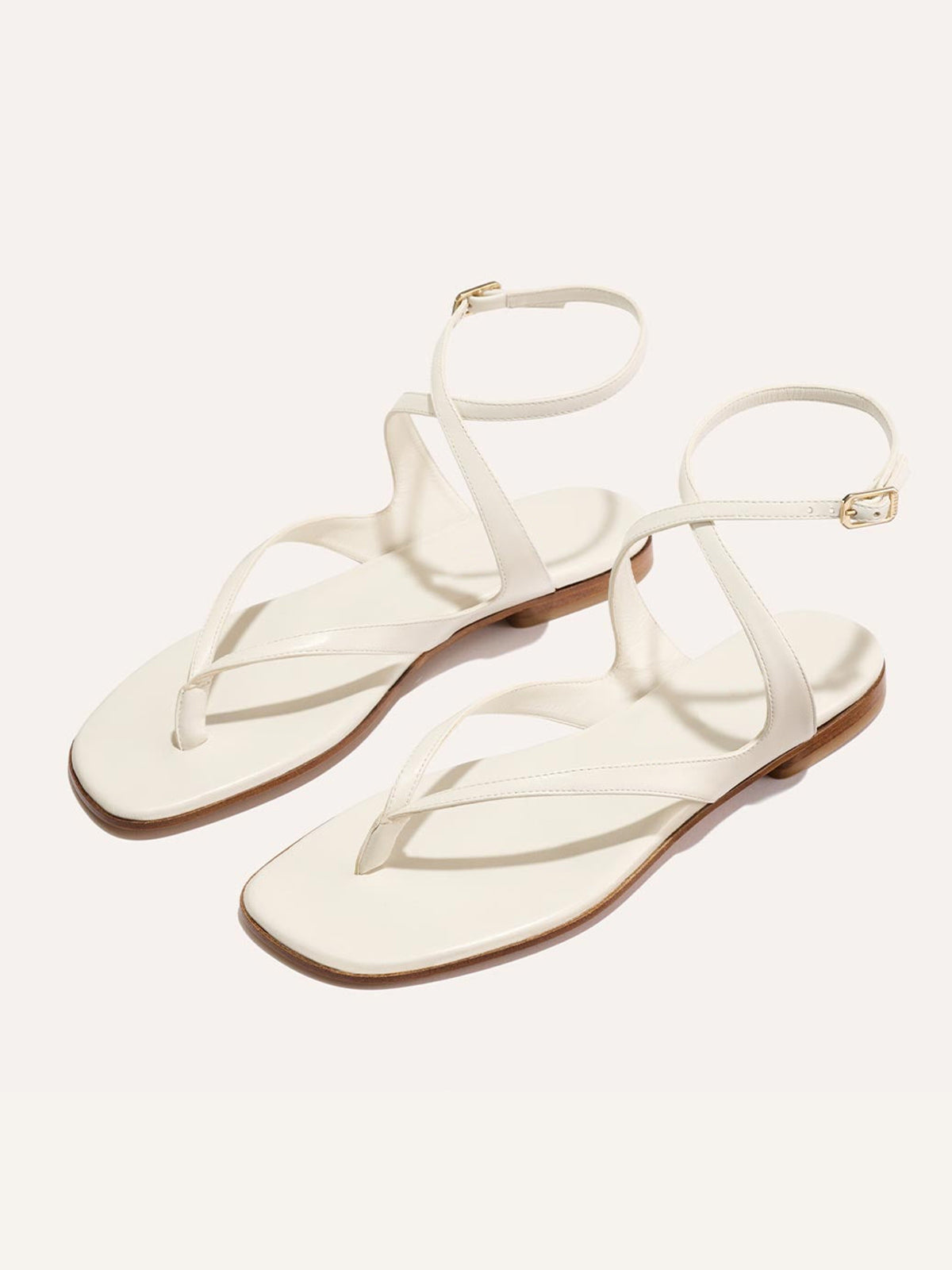Ivory Square-Toe Strappy And Ankle Strap Chic Sandals Flats