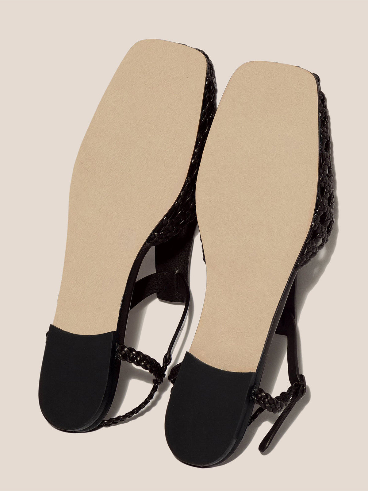 Black Woven Vegan Leather Square-Toe Ankle Strap Chic Flats