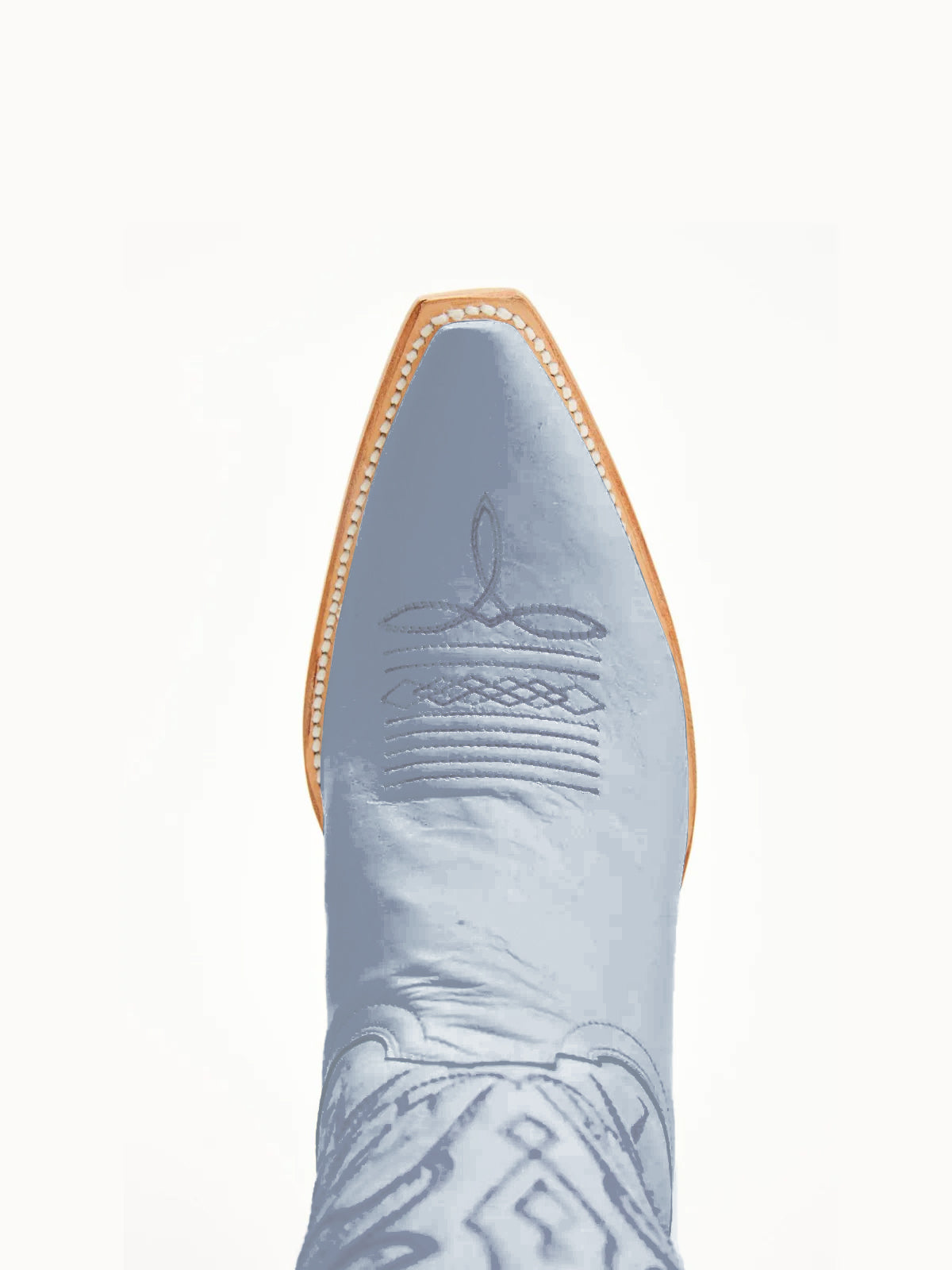 Сиви каубойски ботуши с къси пръсти и бродерия с ярки птици до средата на прасеца