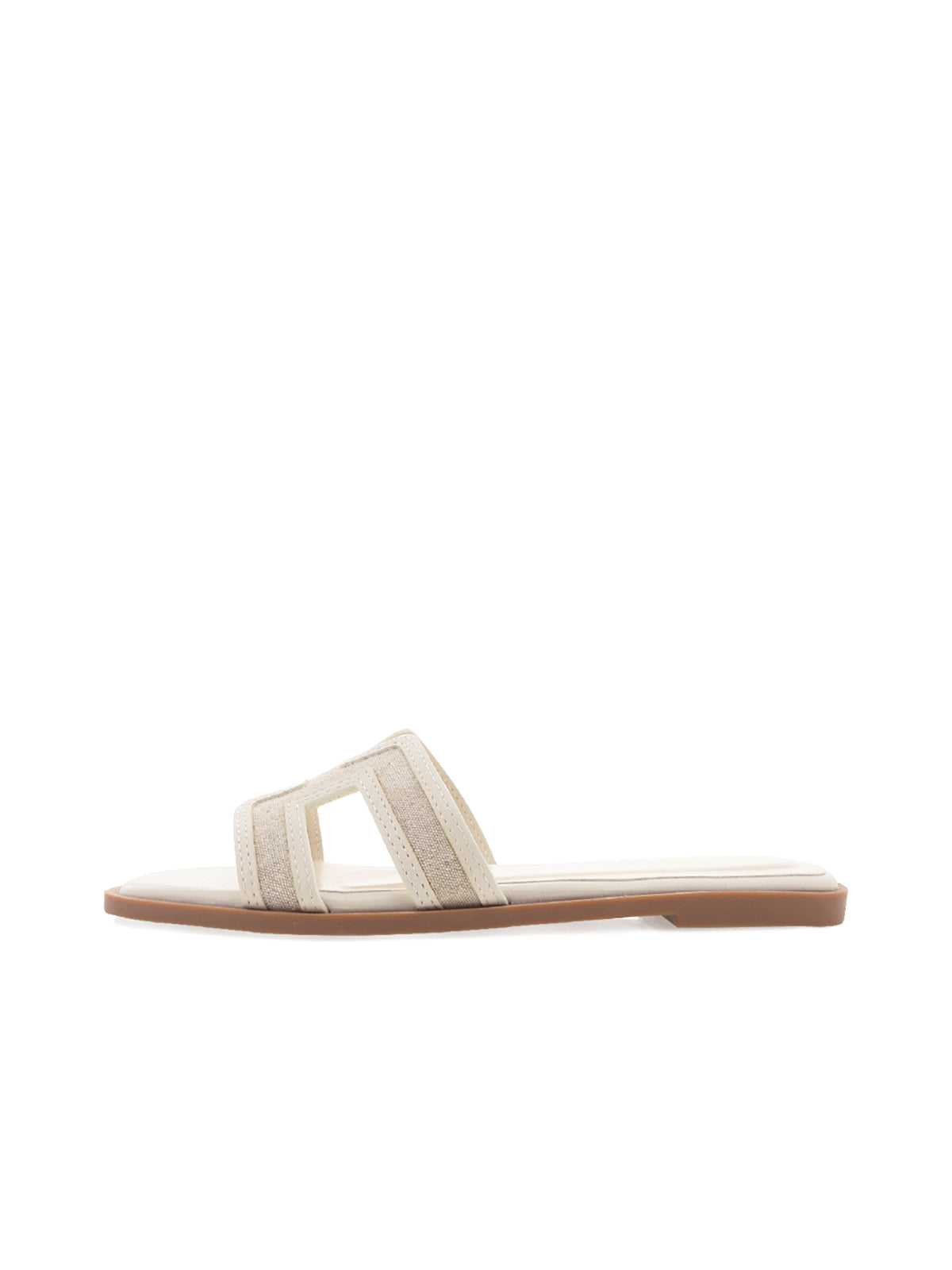 Cream Open Square-Toe Slip-On Simple Sandals Flats