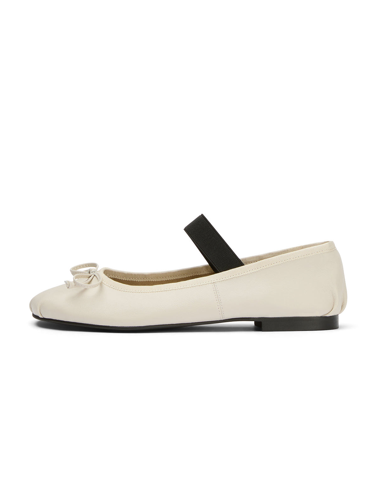 Ivory Round-Toe Front Bow Mary Jane Stylish Ballet Flats