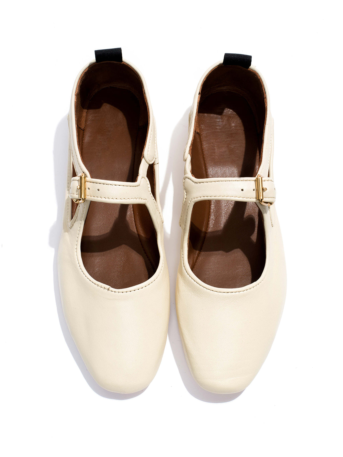 Square-Toe Buckle Strap Chic Flats - Cream