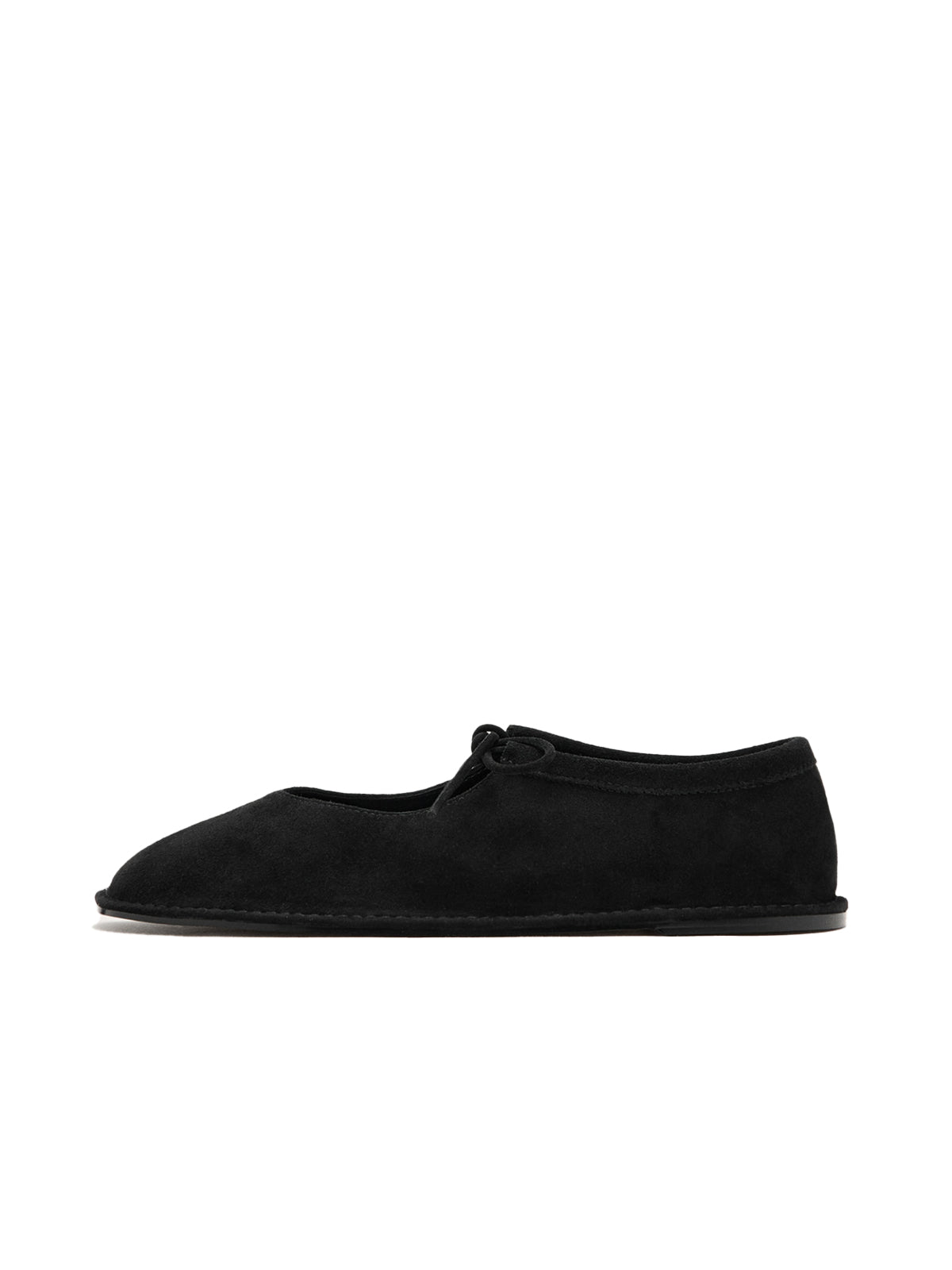 Black Faux suede Square-Toe Slip-On Flats With Bow