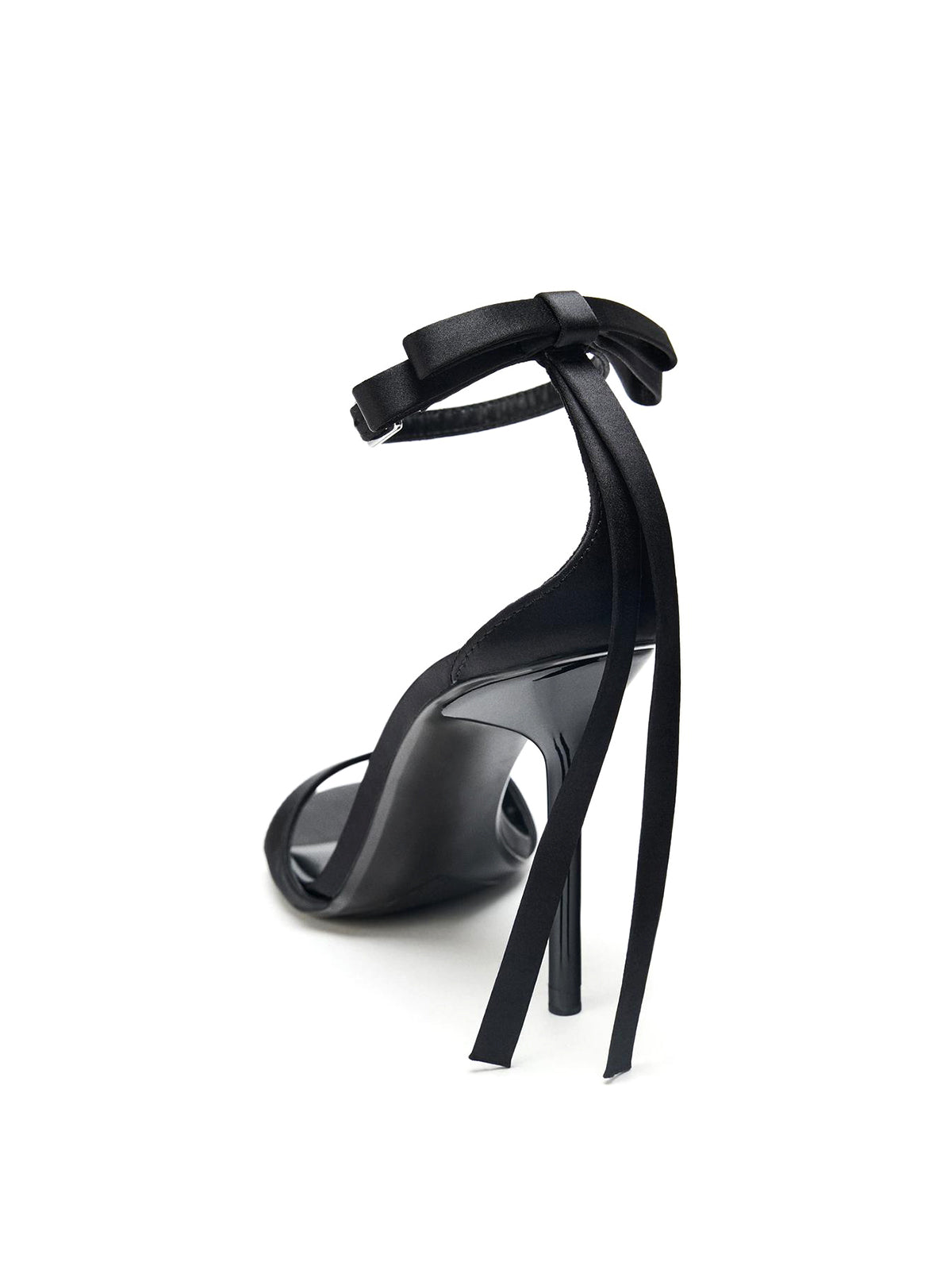 Black Satin Round-Toe Ankle Buckle Strap High Heels