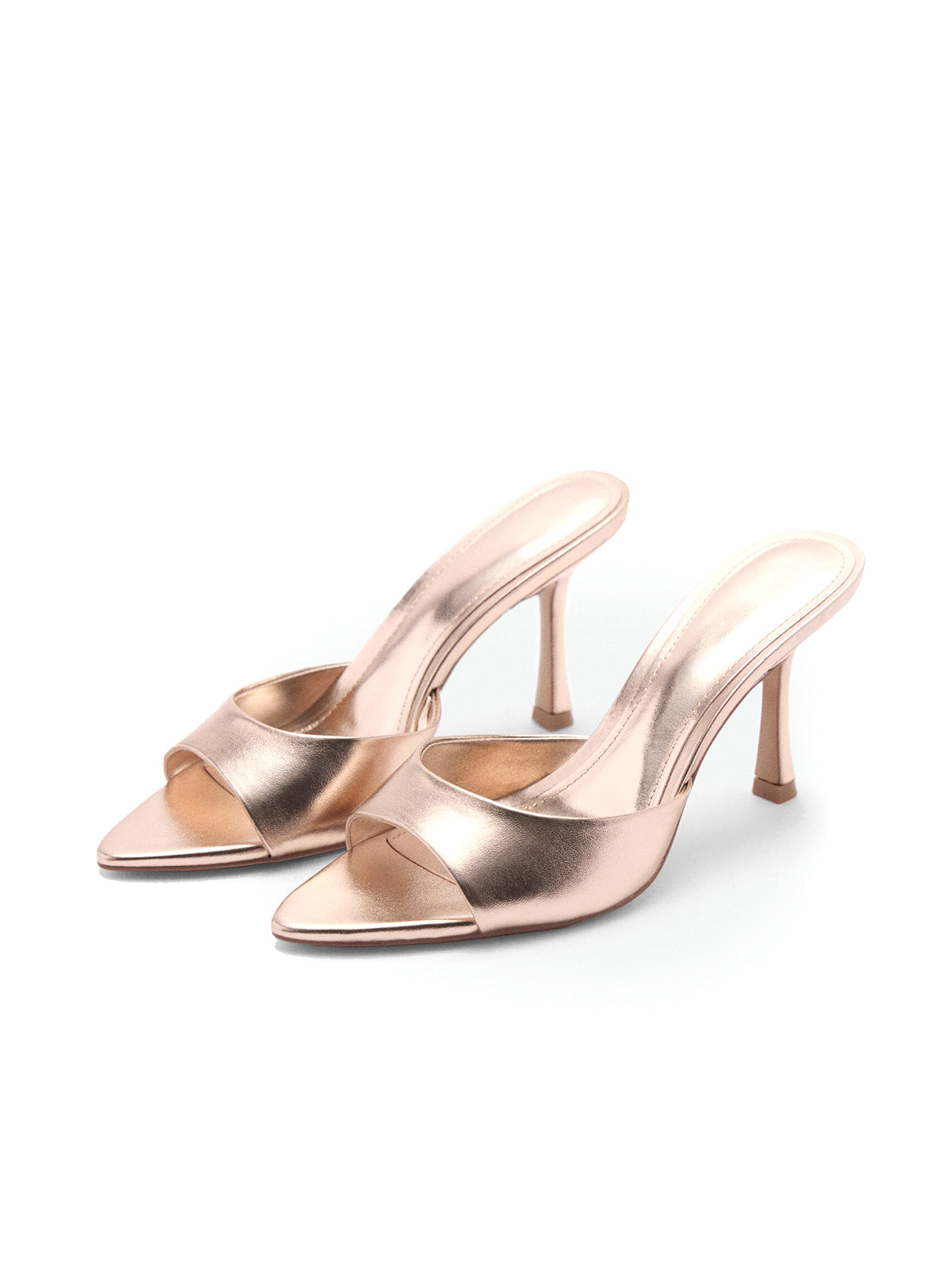 Metallic Gold Pointed-Toe Simple High Heels Sandals