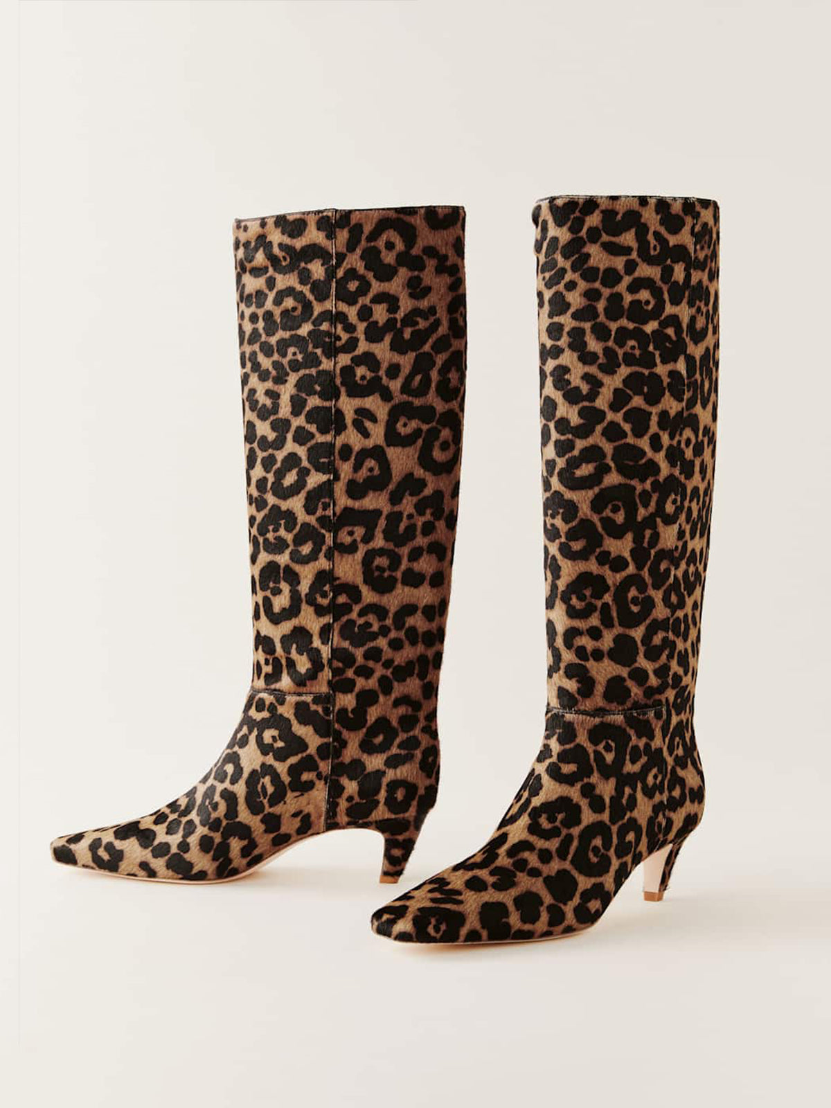 Leopard Print Square-Toe Simple Wide Calf Knee High Stiletto Boots
