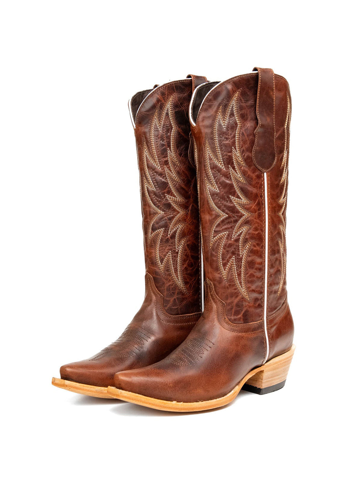 Cognac Western Snip-Toe Embroidery Mid Calf Chic Cowgirl Boots