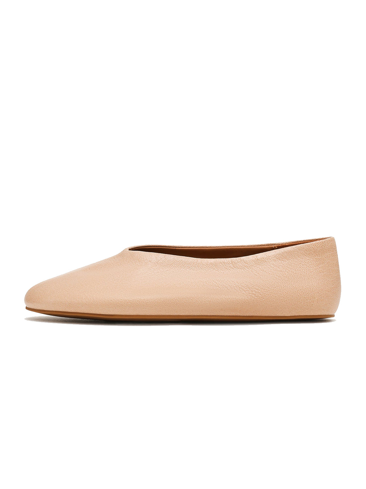 Simple Round-Toe Slip-On Ballet Flats - Nude