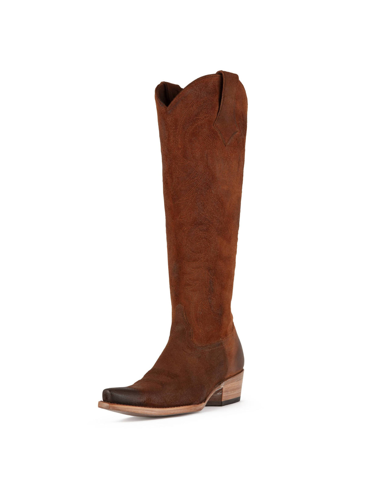 Cinnamon Snip-Toe Classic Embroidery Western Half-Zip Knee High Cowgirl Boots