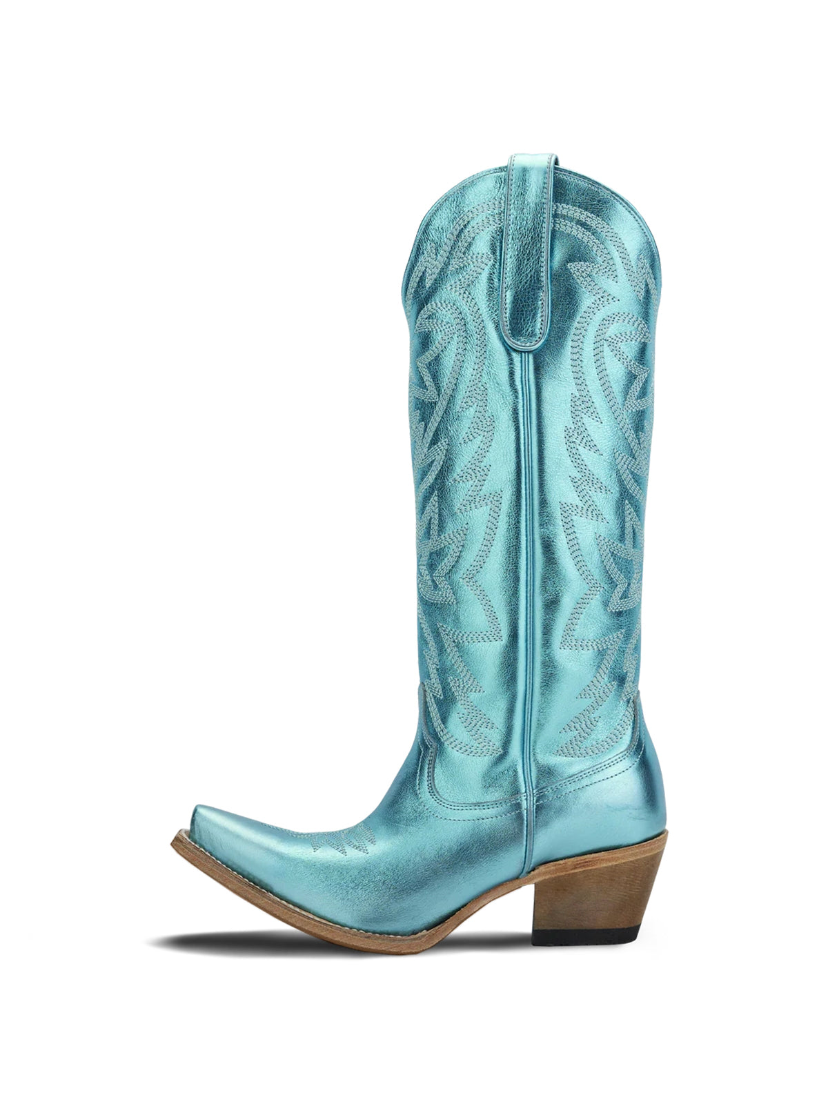 Western Snip-Toe Embroidery Classic Knee High Half-Zip Cowgirl Boots - Metallic Turquoise