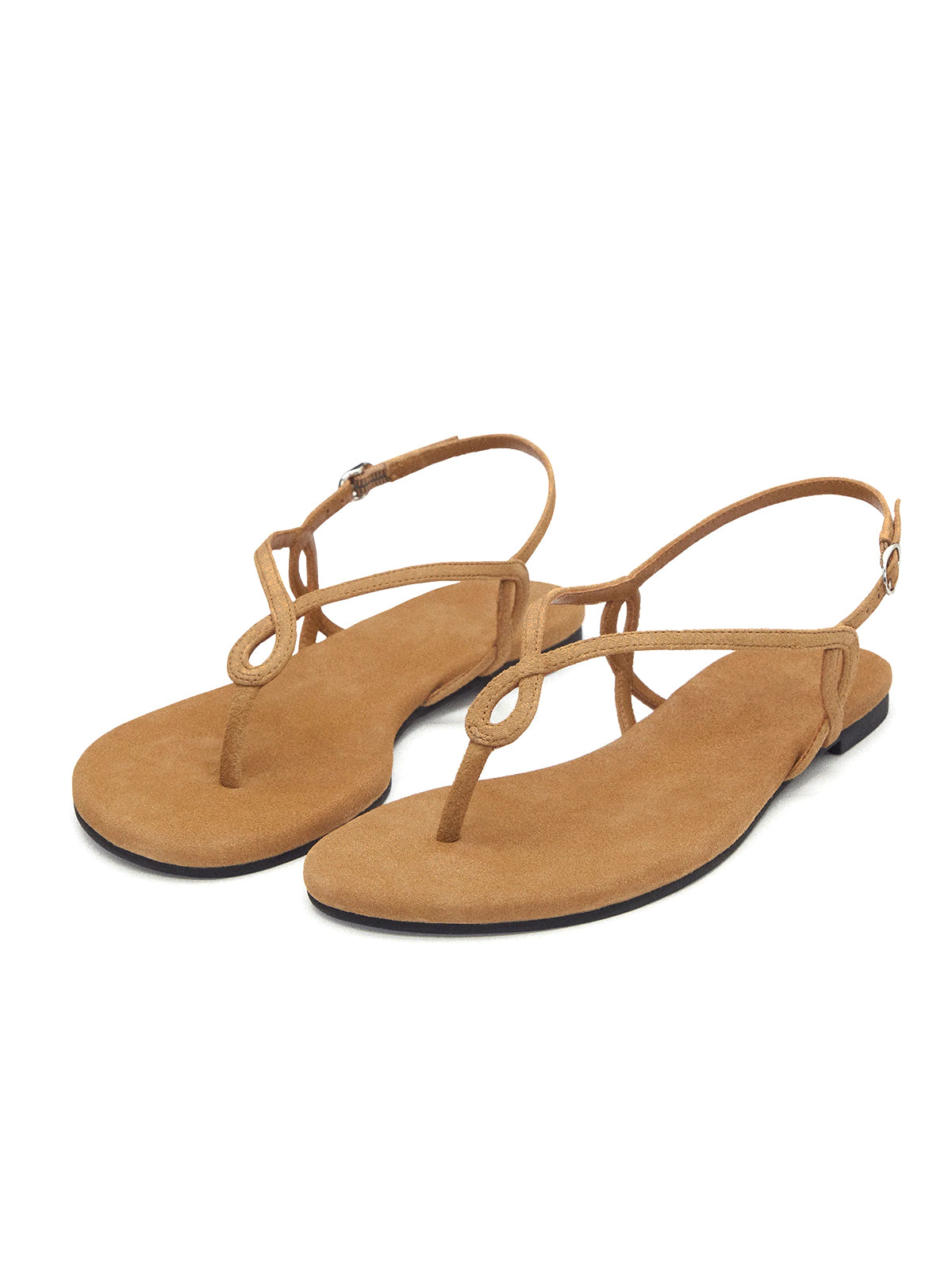 Brown Faux Suede Round-Toe Strappy And Ankle Strap Sandals Flats