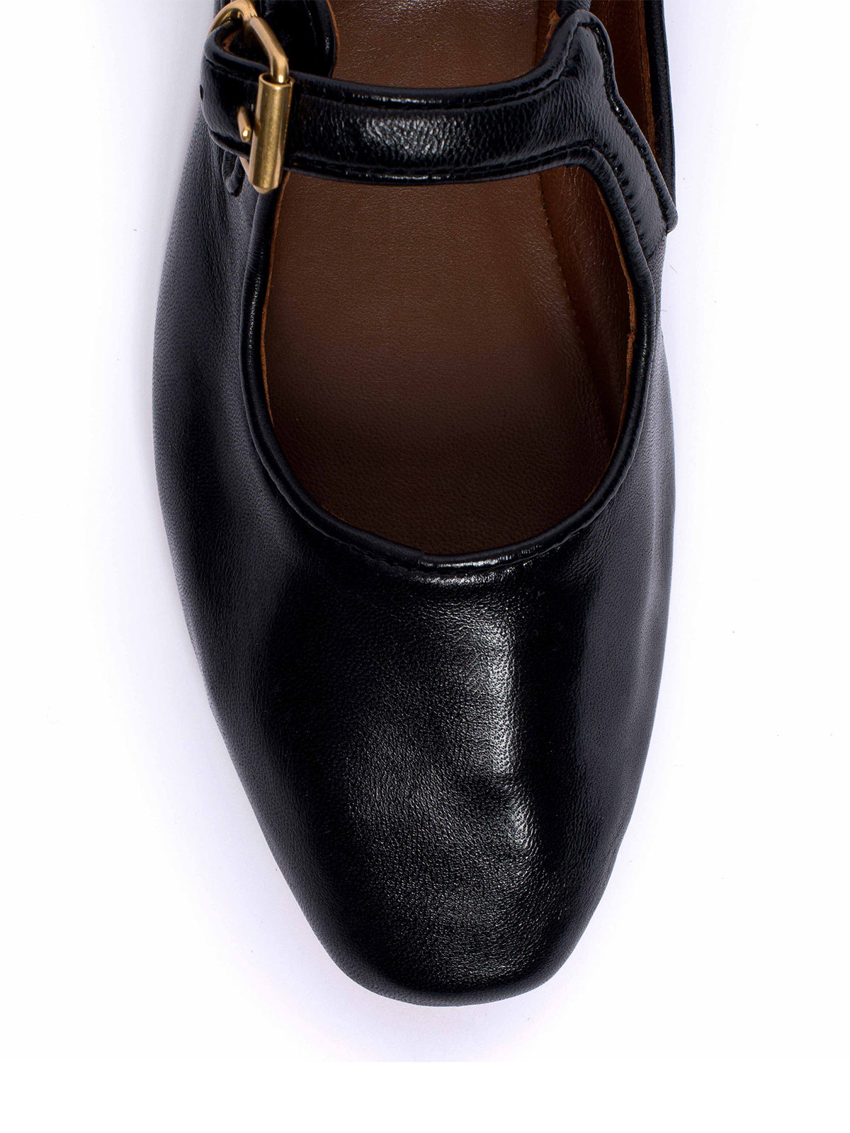 Square-Toe Buckle Strap Chic Flats - Classic Black