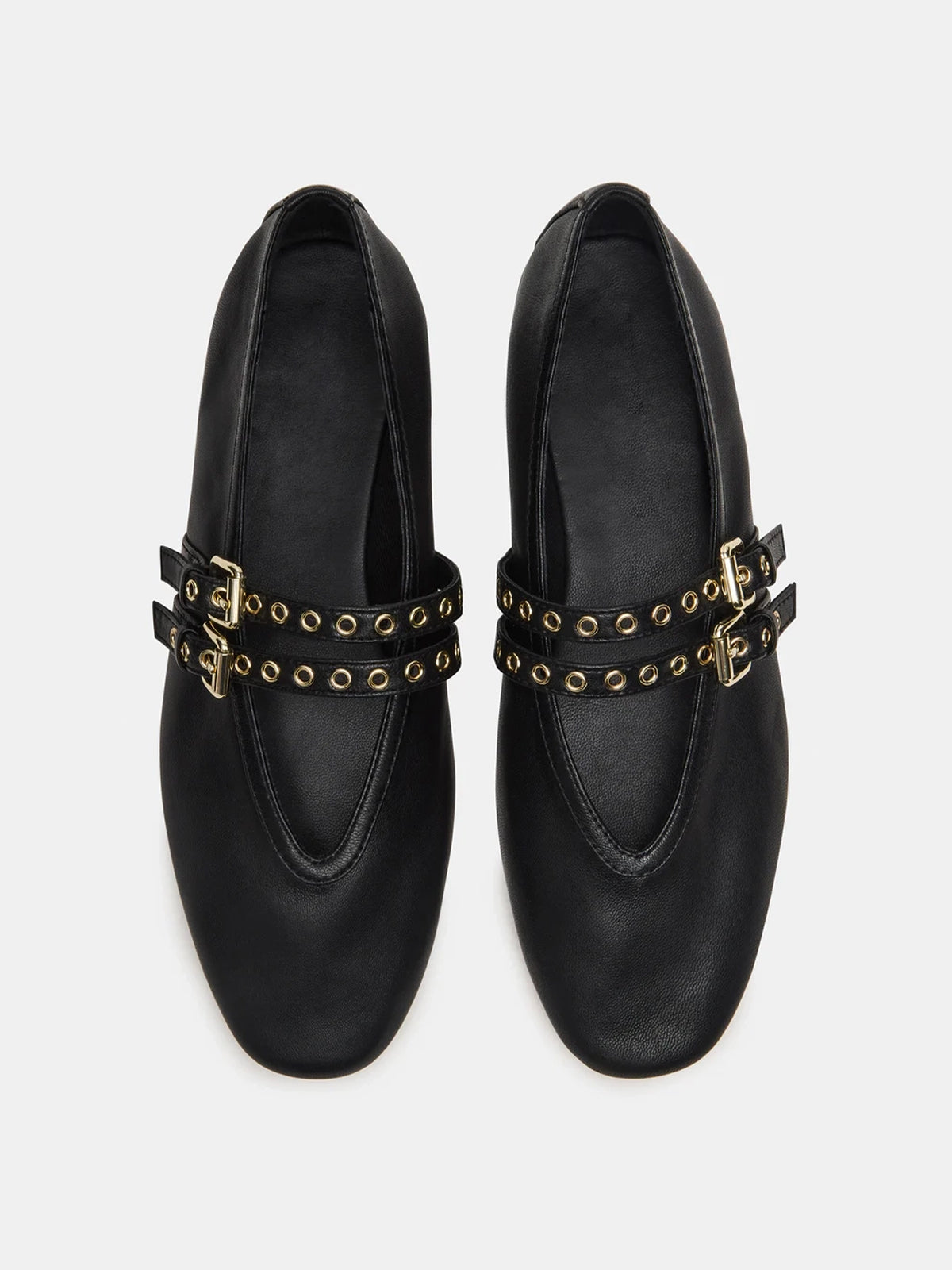 Black Square-Toe Double Bridge Straps Ballet Flats