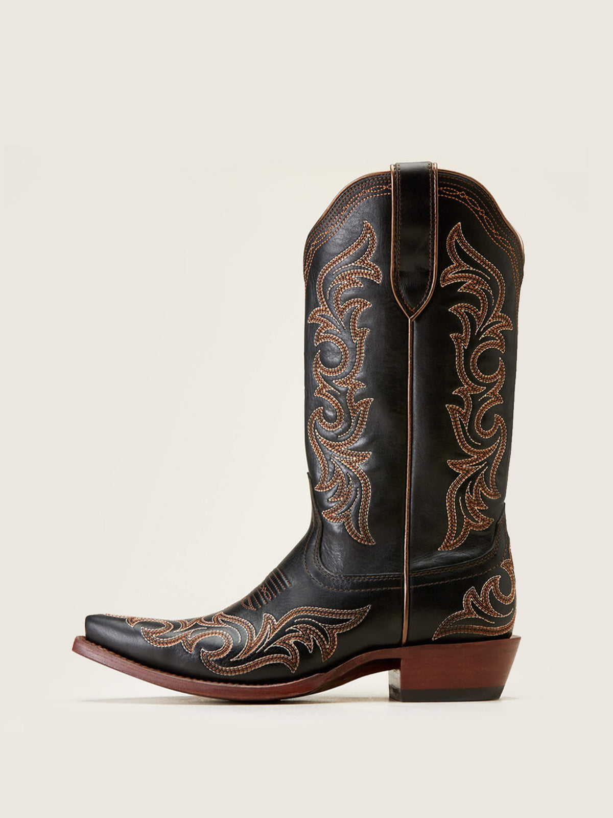 Black Snip-Toe Western Embroidery Mid Calf Cowgirl Boots For Women