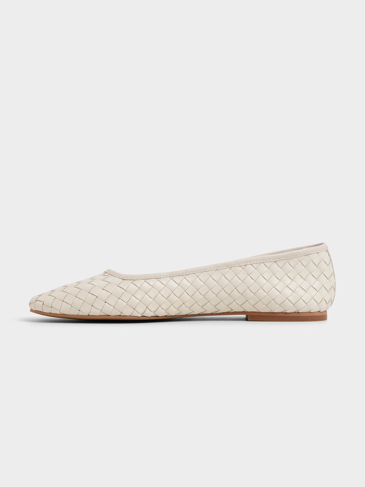 Ivory Woven Vegan Leather Square-Toe Simple And Classic Ballet Flats