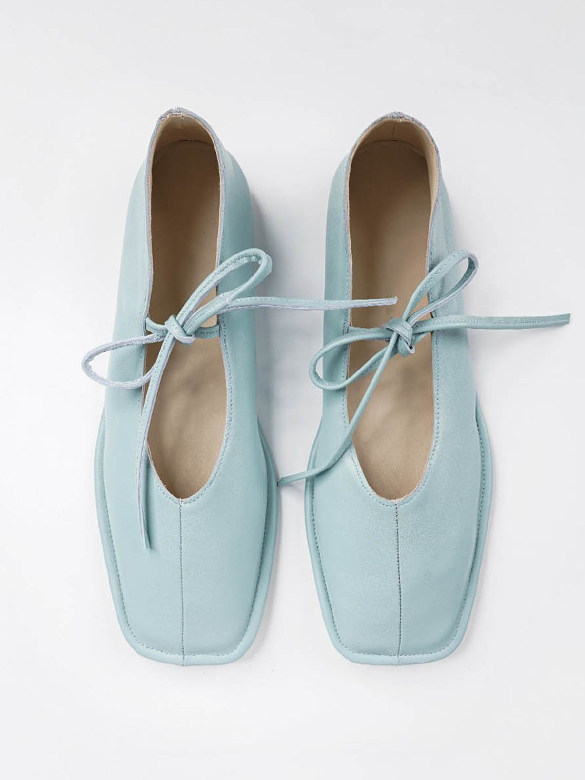 Sky Blue Square-Toe Middle Strap Slip-On Chic Flats