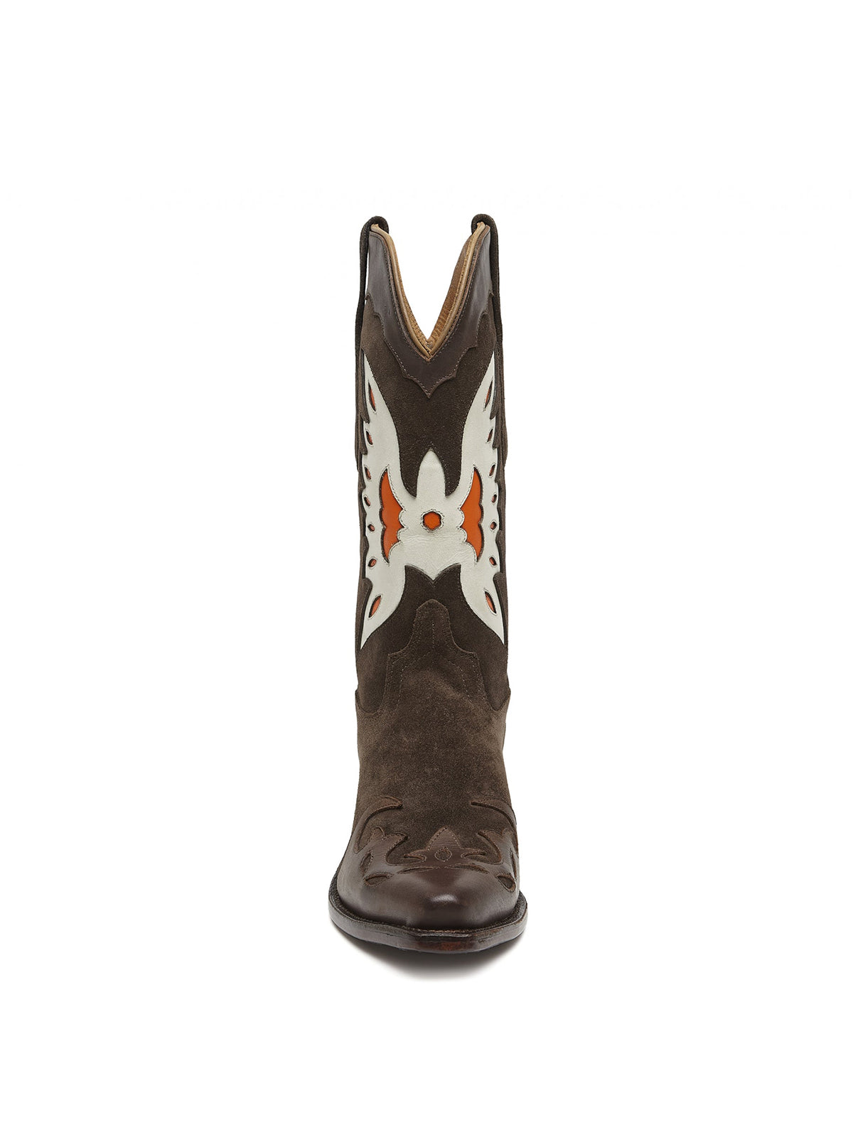 Brown Faux Suede Eagle Embroidery Snip-Toe Mid Calf Cowgirl Boots