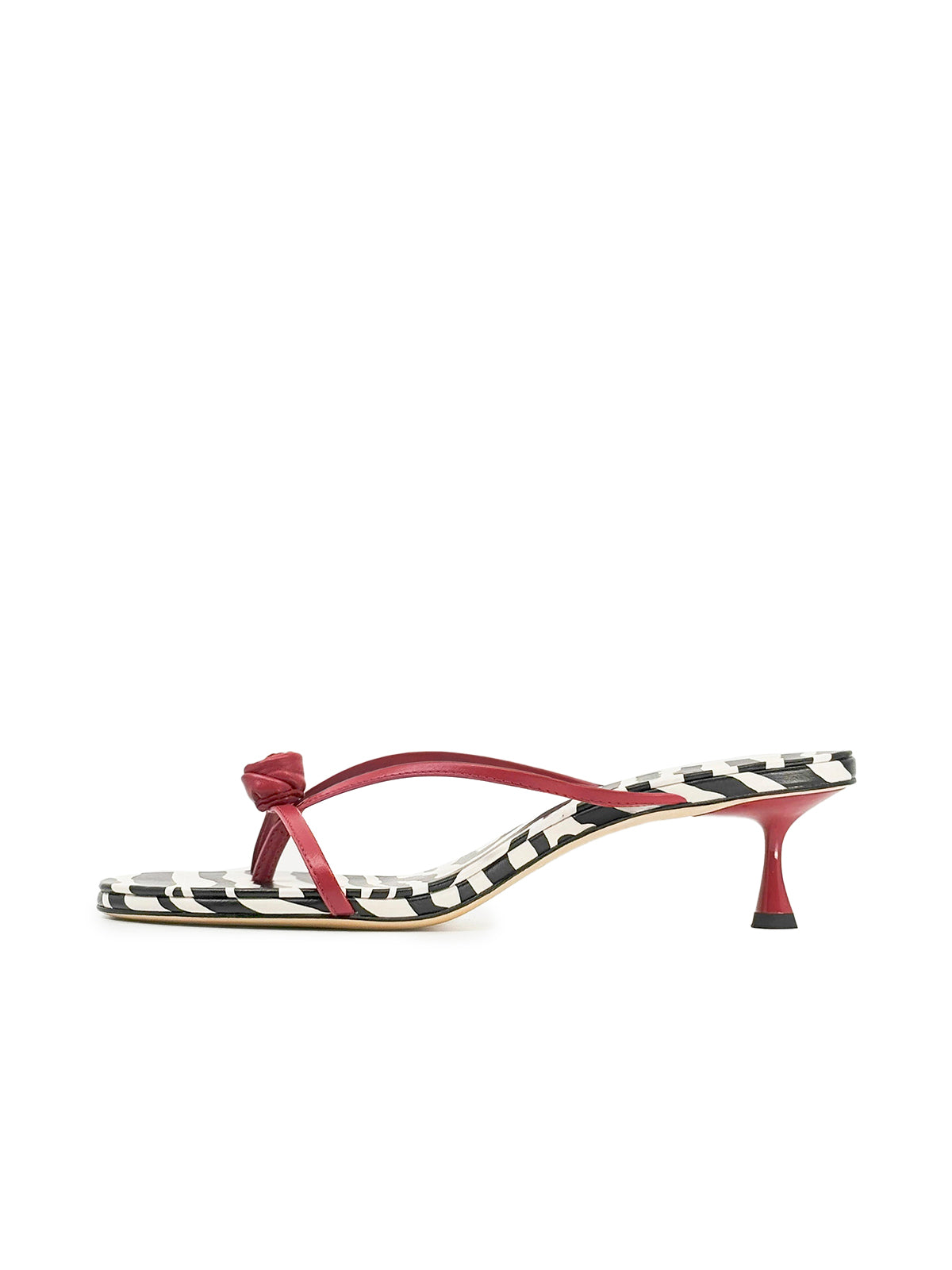 Red Round-Toe Front Rose Flip Flop Kitten Heels