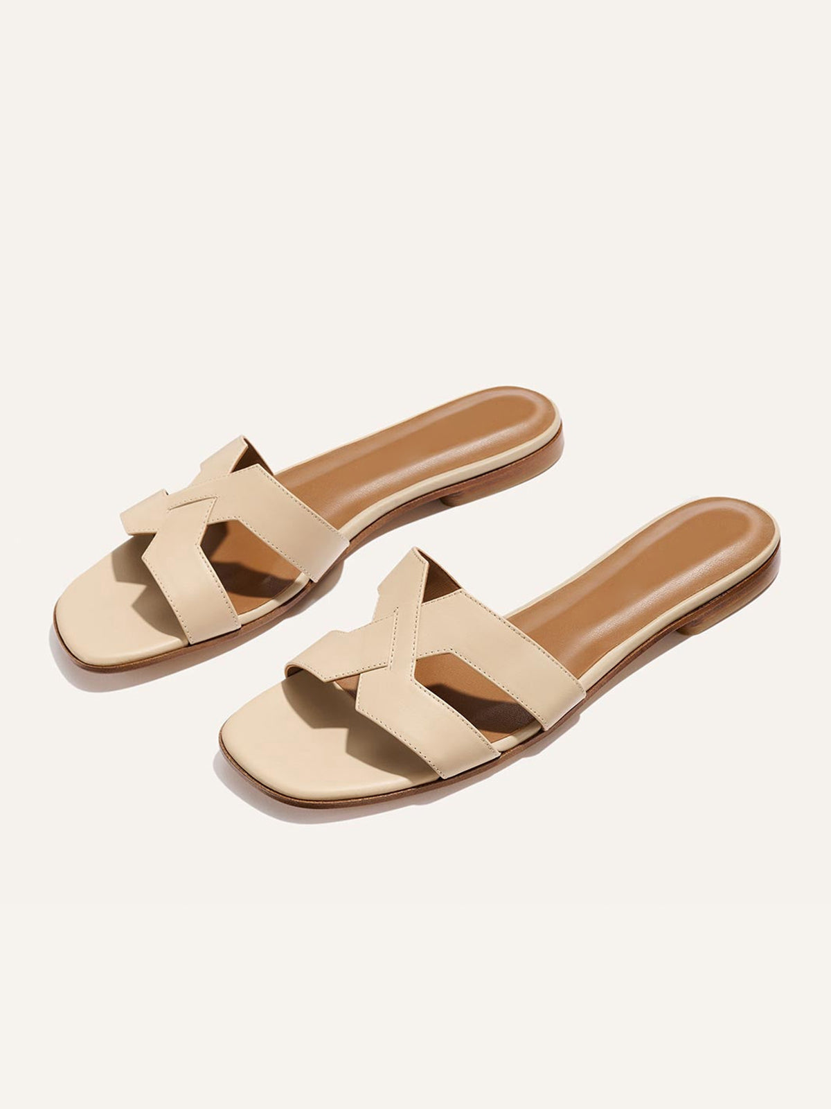 Latte Square-Toe Stylish Backless Sandals Flats