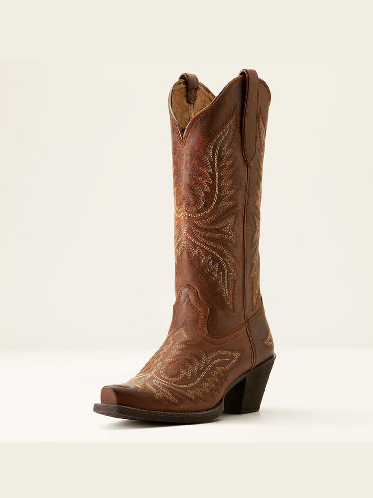 Tan Snip-Toe Western Embroidery Mid Calf Cowgirl Boots For Women