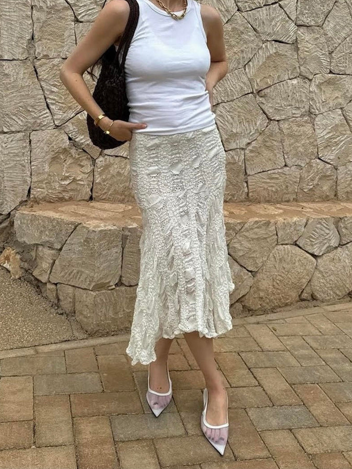 Beige Mesh Pointed-Toe Chic Back Strap Pumps Kitten Heels