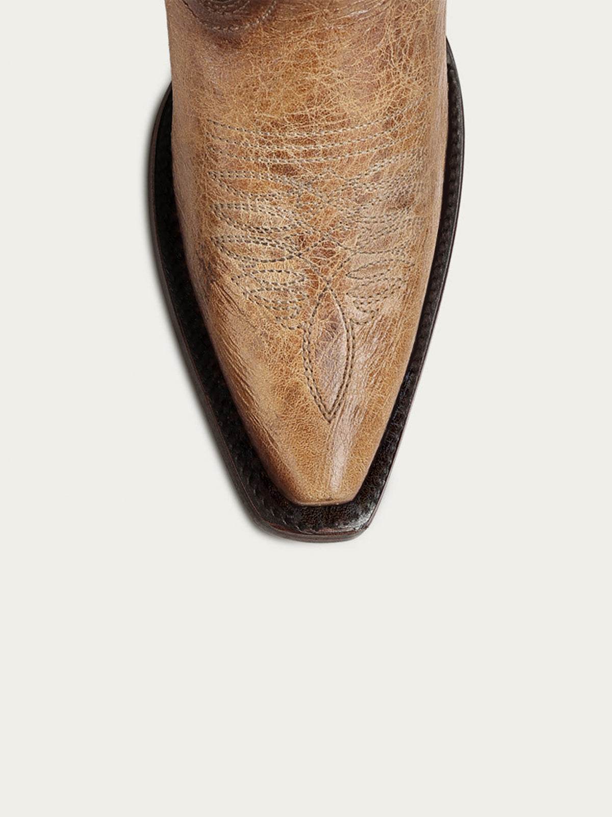 Distressed Tan Snip-Toe Embroidery Retro Half-Zip Knee High Cowgirl Boots