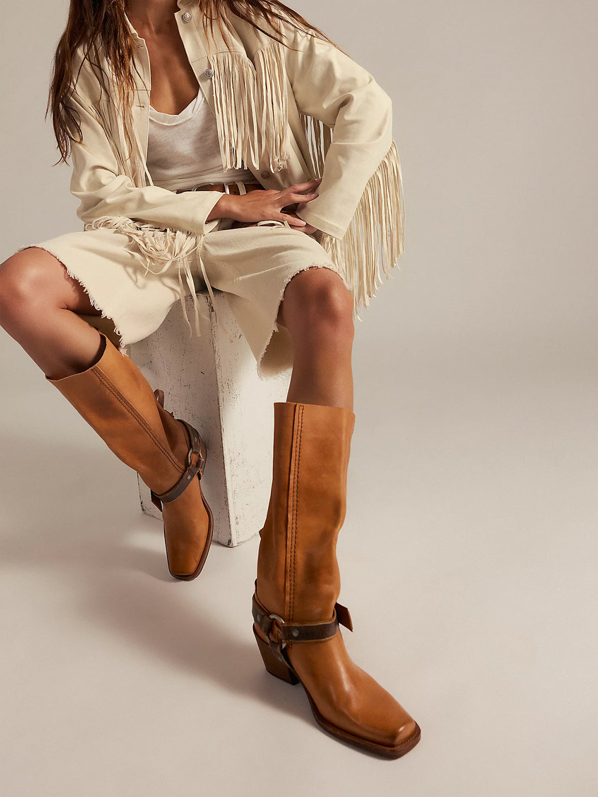 Vintage Brown Square-Toe Western Mid Calf Cowgirl Boots