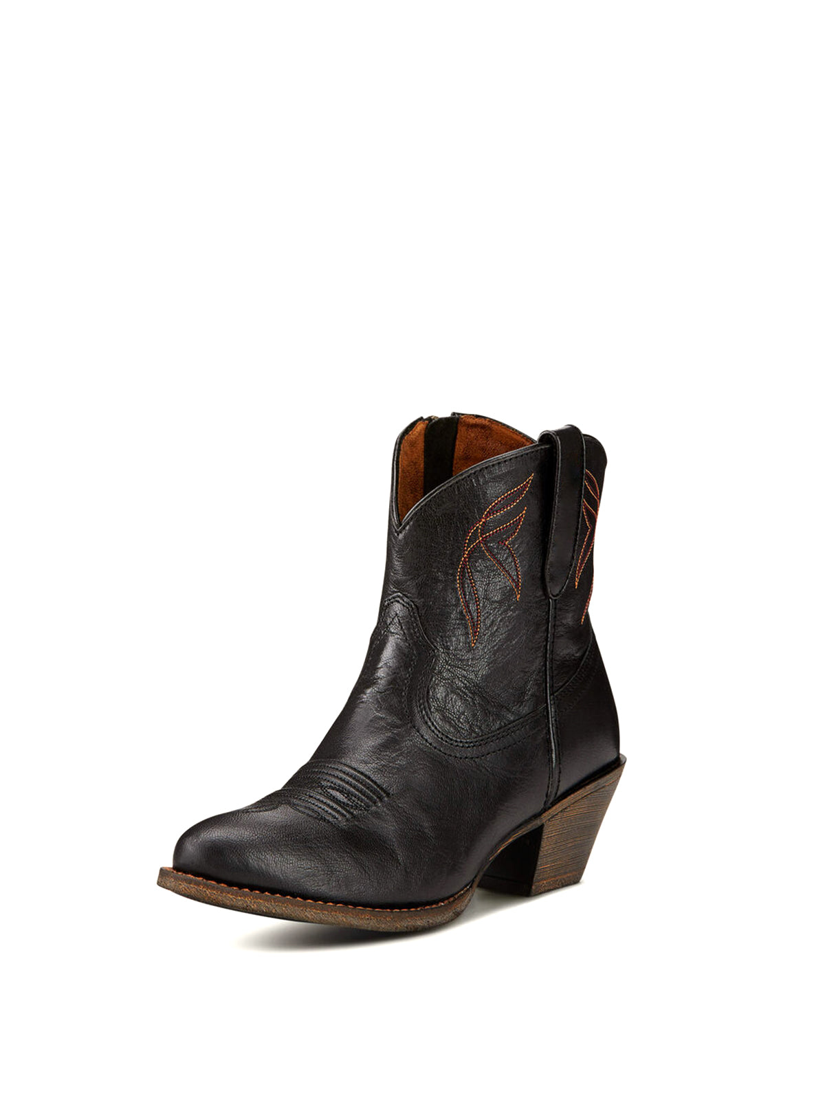 Almond-Toe Stitch Cowgirl Short Ankle Western Booties In Black