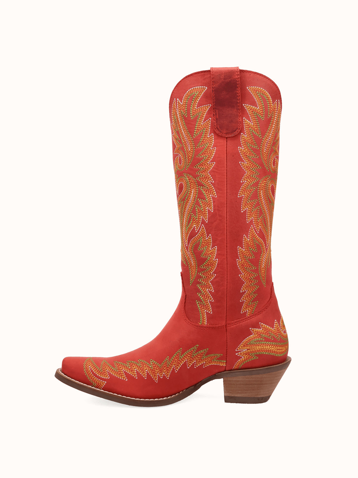Red Snip-Toe Chic Flame Embroidery Sleek Mid Calf Cowgirl Boots