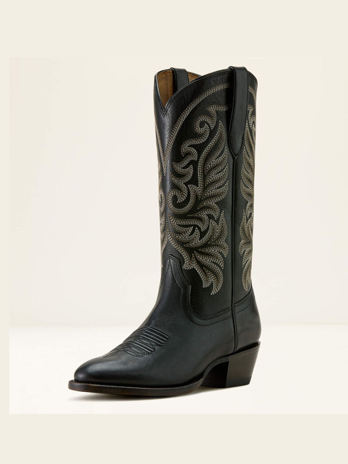 Black Round-Toe Delicate Embroidery Chic Mid Calf Cowgirl Boots