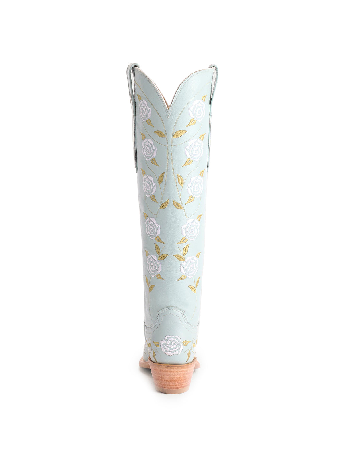 Powder Blue Snip-Toe Rose Embroidery Wide Calf Knee High Cowgirl Boots