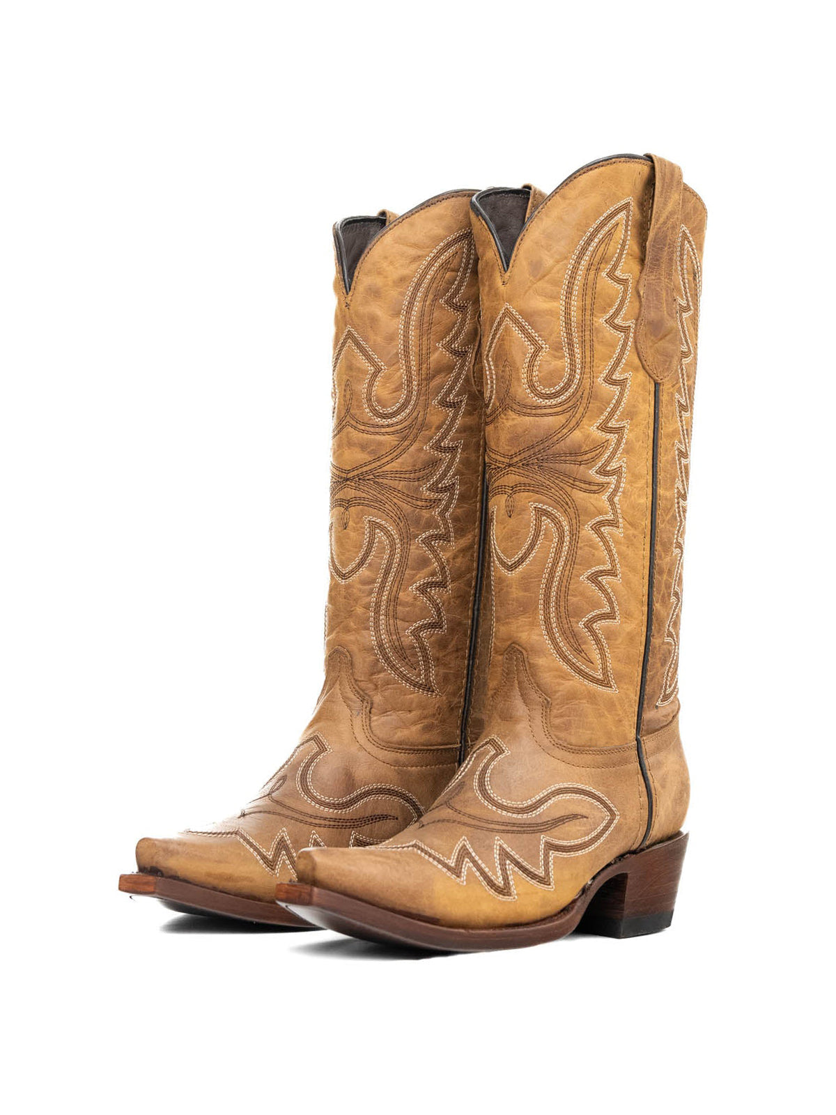 Snip-Toe Sleek Embroidery Mid Calf Cowgirl Boots For Woman - Camel
