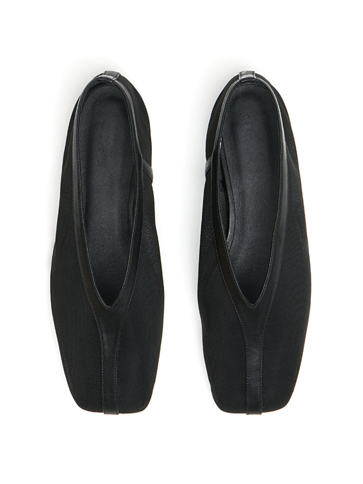 Black Mesh Square-Toe V-Cut Vamp Ballet Flats