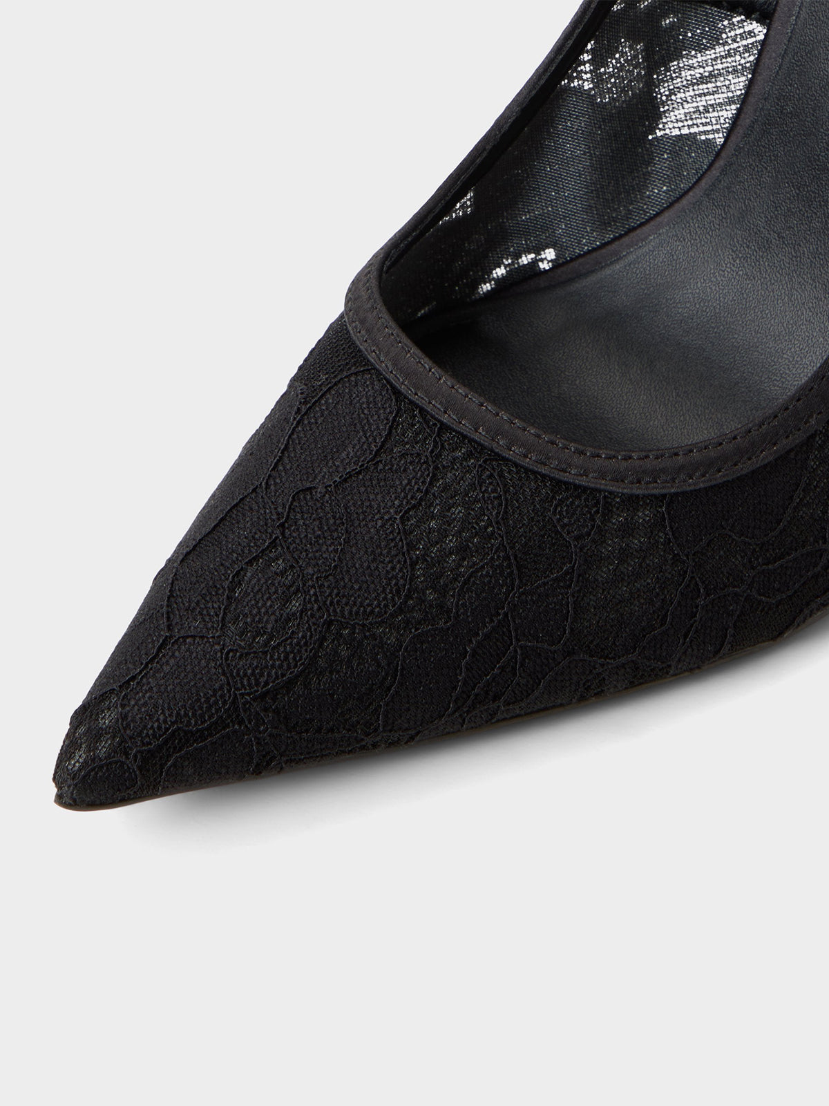 Black Lace Mesh And Satin Pointed-Toe Slip-On Pumps High Heels