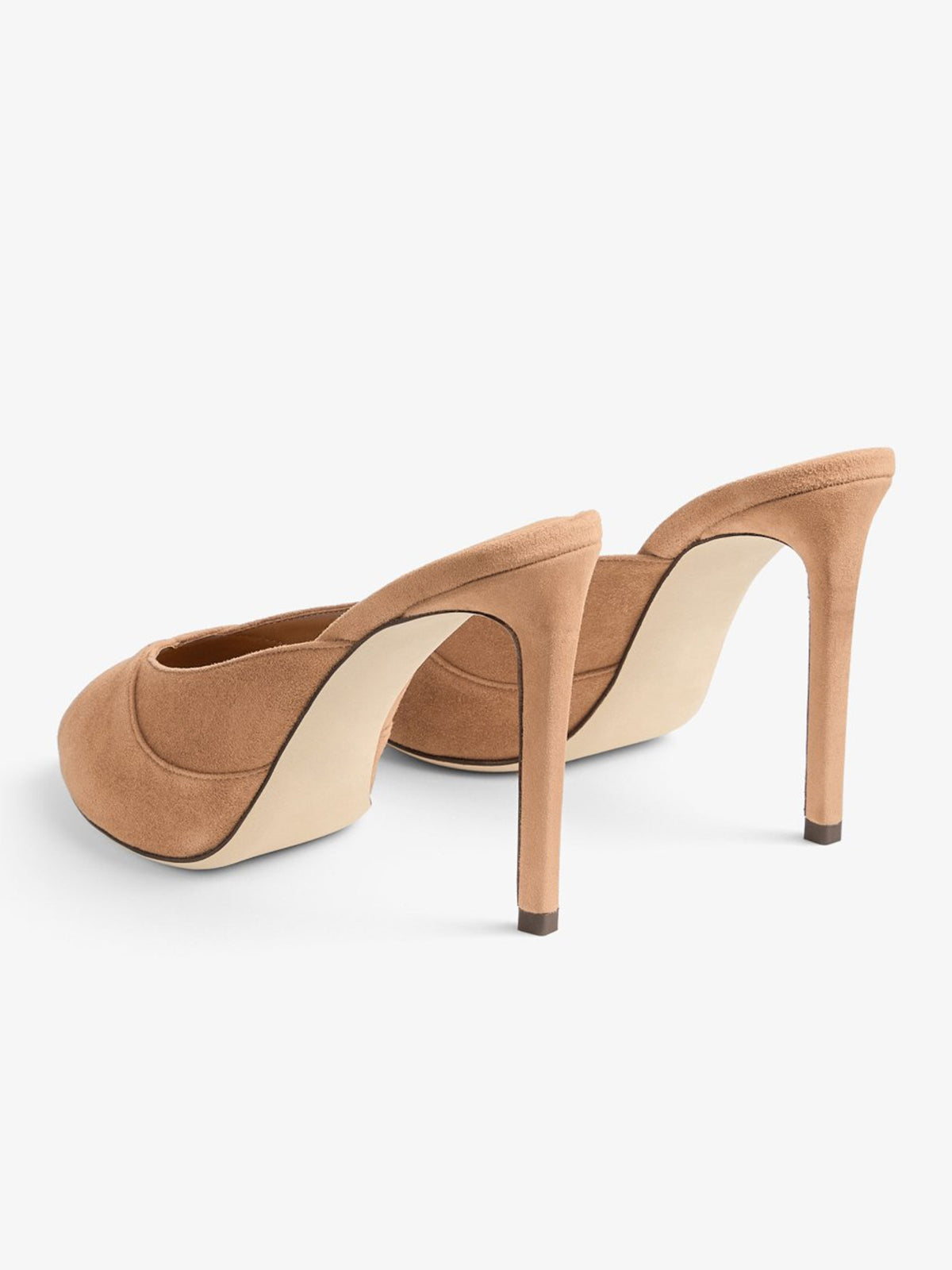 Sand Faux Suede Peep Round-Toe Slip-On Mules High Heels