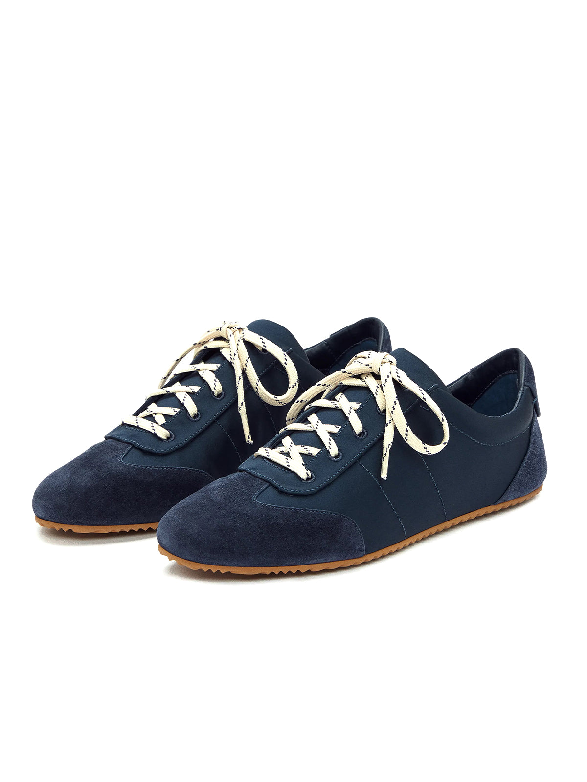 Dark Blue Faux Suede Round-Toe Classic Lace-Up Chic Sneakers Flats
