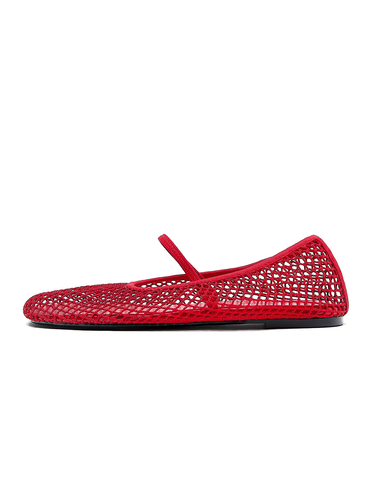 Red Mesh Square-Toe Simple Mary Jane Ballet Flats
